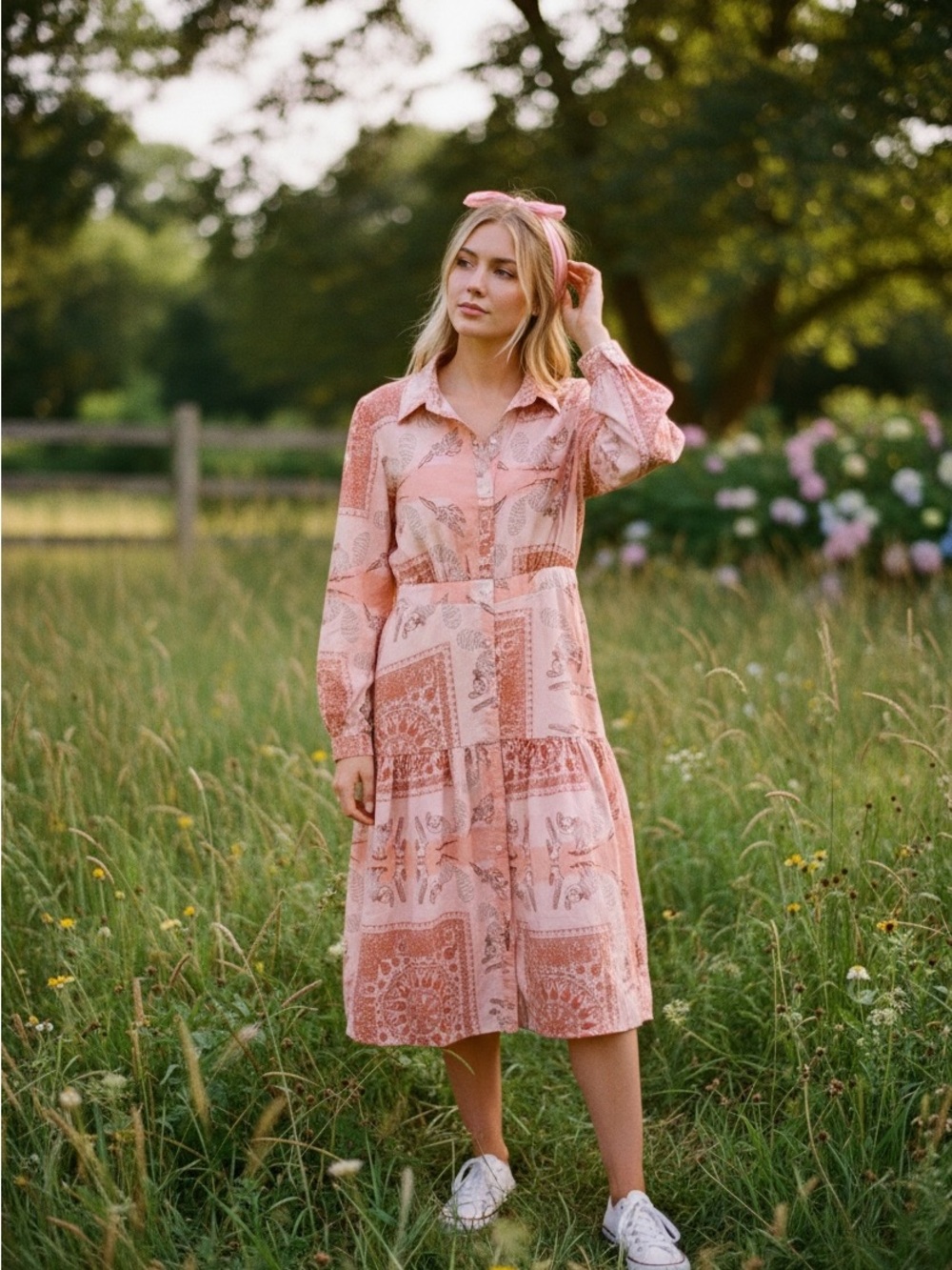 Girlhoodcore Boho Coastal Avantgarde Pink Patchwork Pattern Tiered Maxi Dress